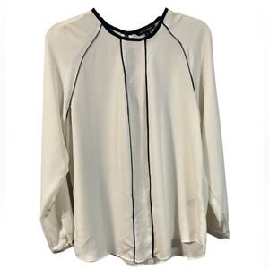 Banana Republic Off White Blouse with Black Piping Soze Large